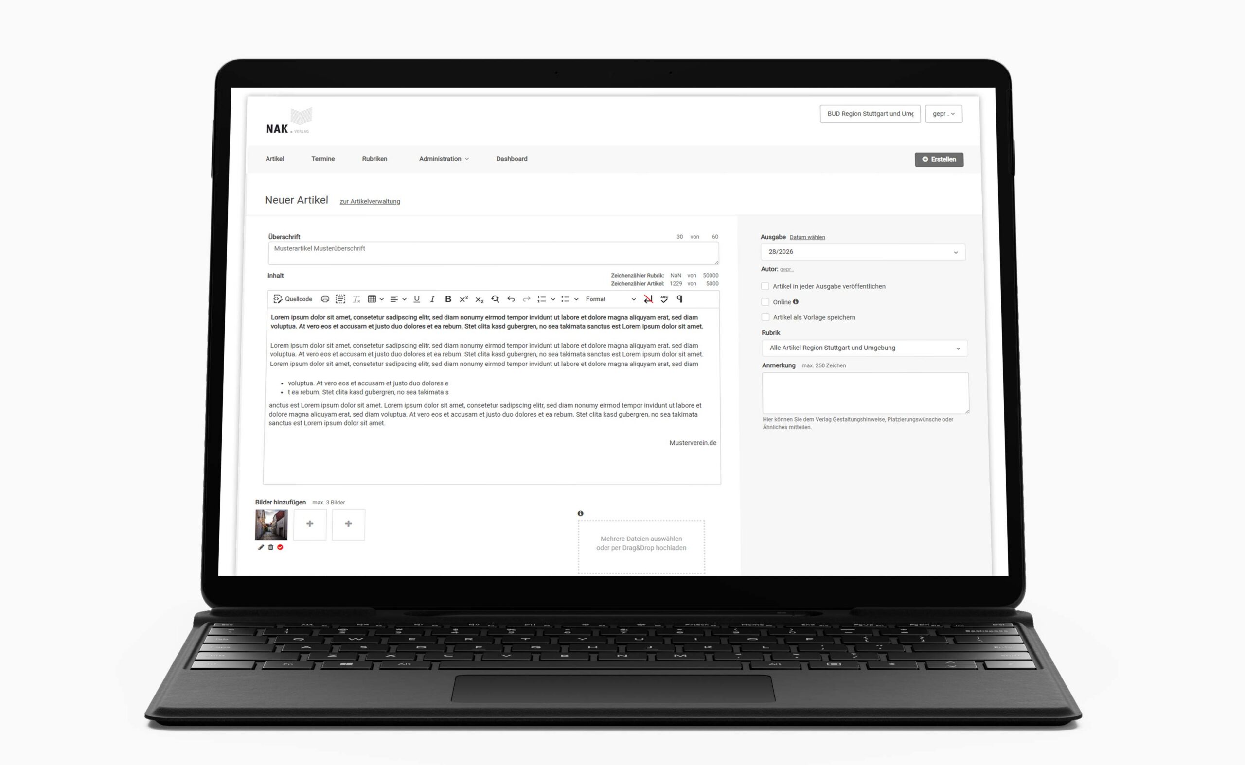 Mockup-Artikelerfassung-in-Solseit Ansicht Beitrag erfassen